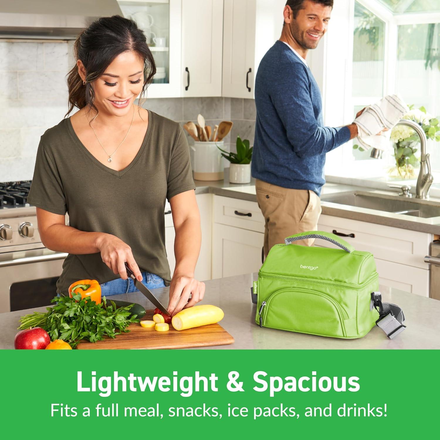 imageBentgo Deluxe Lunch Bag  Durable and Insulated Lunch Tote with Zippered Outer Pocket Internal Mesh Pocket Padded ampamp Adjustable Straps ampamp 2Way Zippers  Fits Most Lunch Boxes Carbon BlackGreen