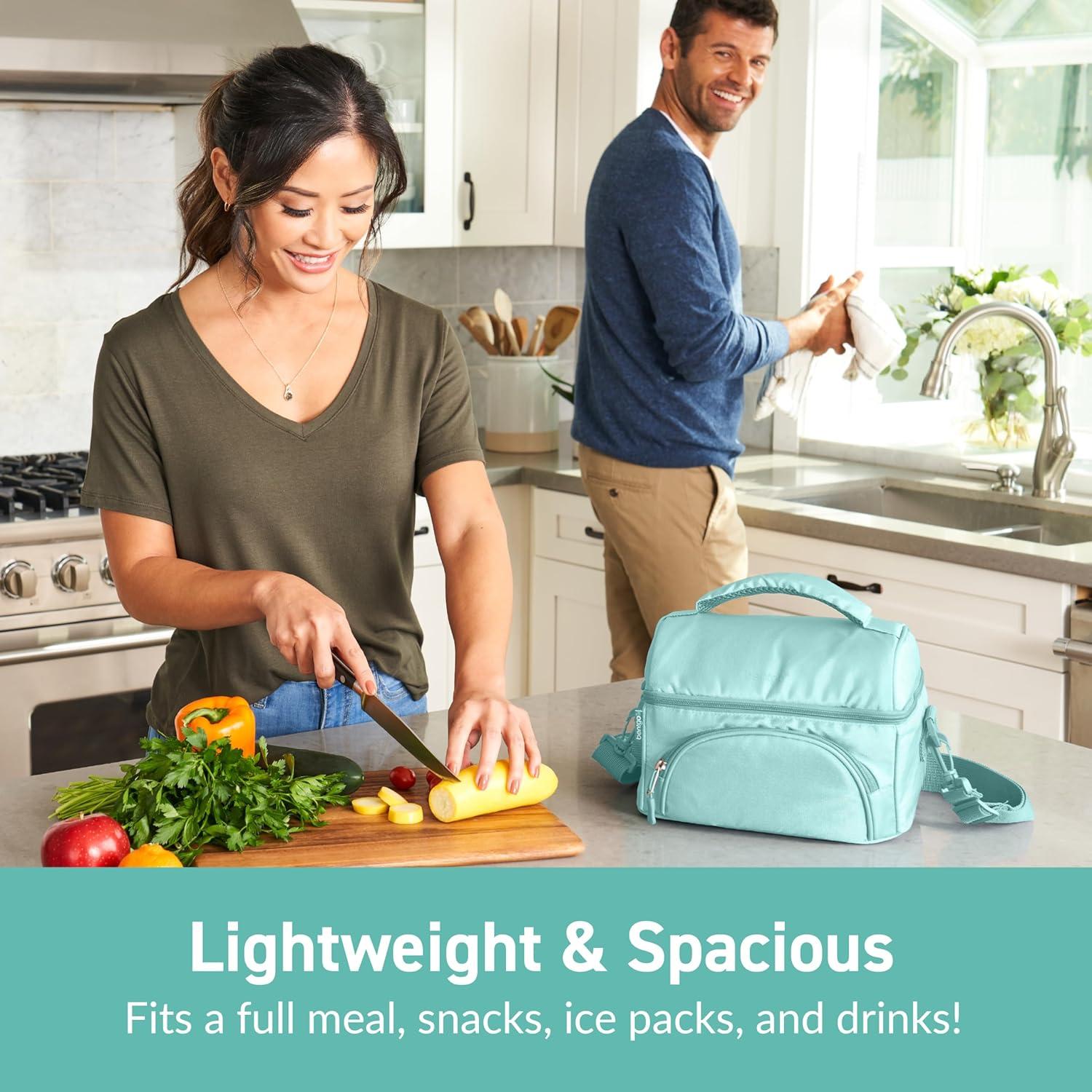 imageBentgo Deluxe Lunch Bag  Durable and Insulated Lunch Tote with Zippered Outer Pocket Internal Mesh Pocket Padded ampamp Adjustable Straps ampamp 2Way Zippers  Fits Most Lunch Boxes Carbon BlackCoastal Aqua