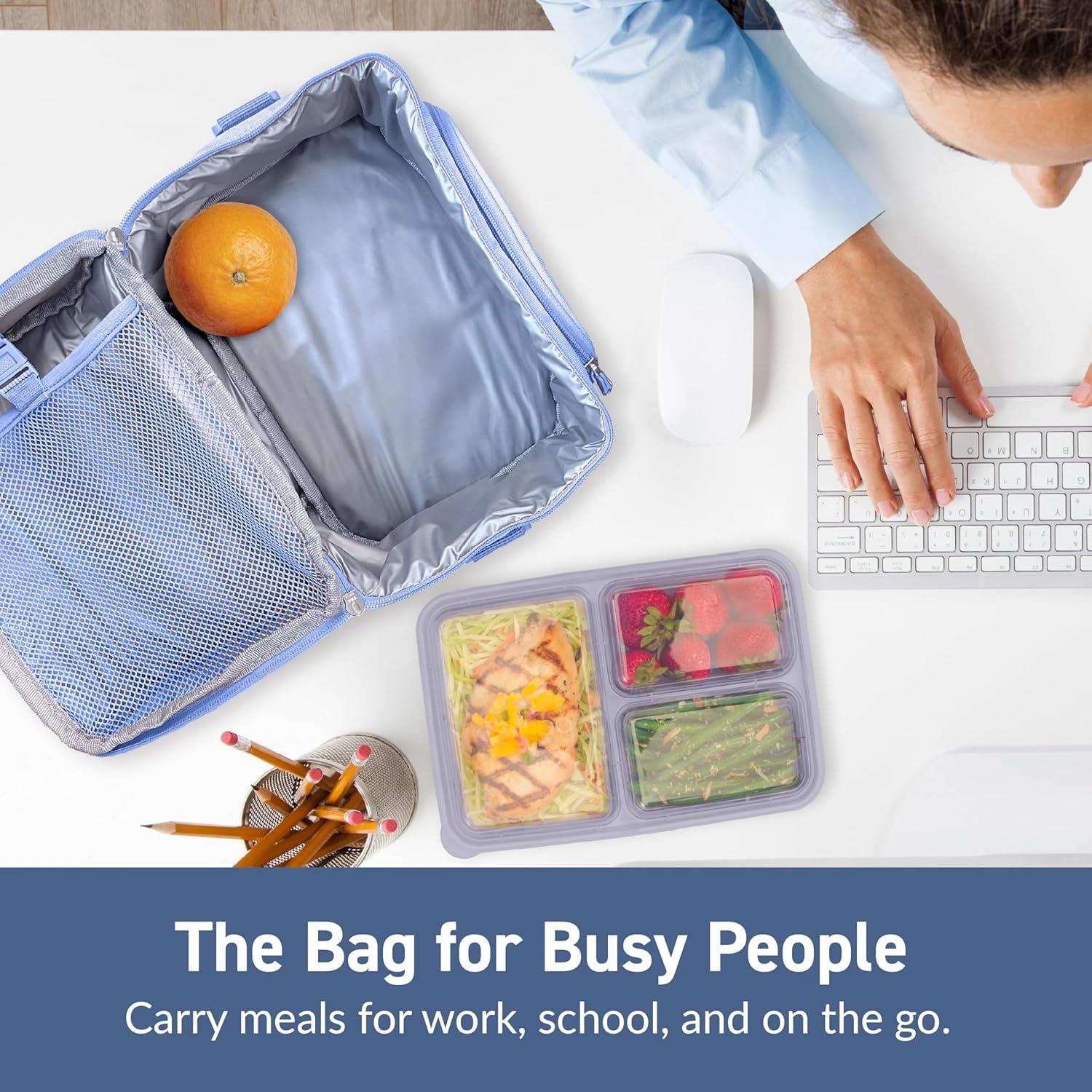 imageBentgo Deluxe Lunch Bag  Durable and Insulated Lunch Tote with Zippered Outer Pocket Internal Mesh Pocket Padded ampamp Adjustable Straps ampamp 2Way Zippers  Fits Most Lunch Boxes Carbon BlackSlate