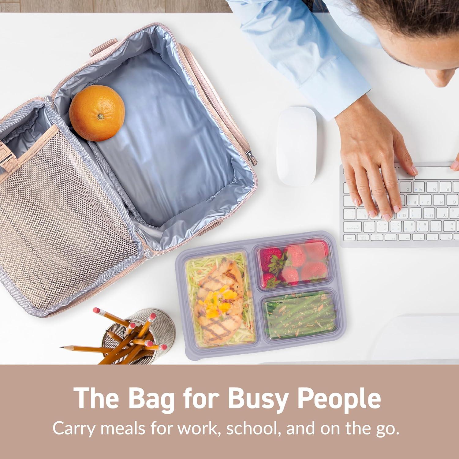 imageBentgo Deluxe Lunch Bag  Durable and Insulated Lunch Tote with Zippered Outer Pocket Internal Mesh Pocket Padded ampamp Adjustable Straps ampamp 2Way Zippers  Fits Most Lunch Boxes Carbon BlackSand