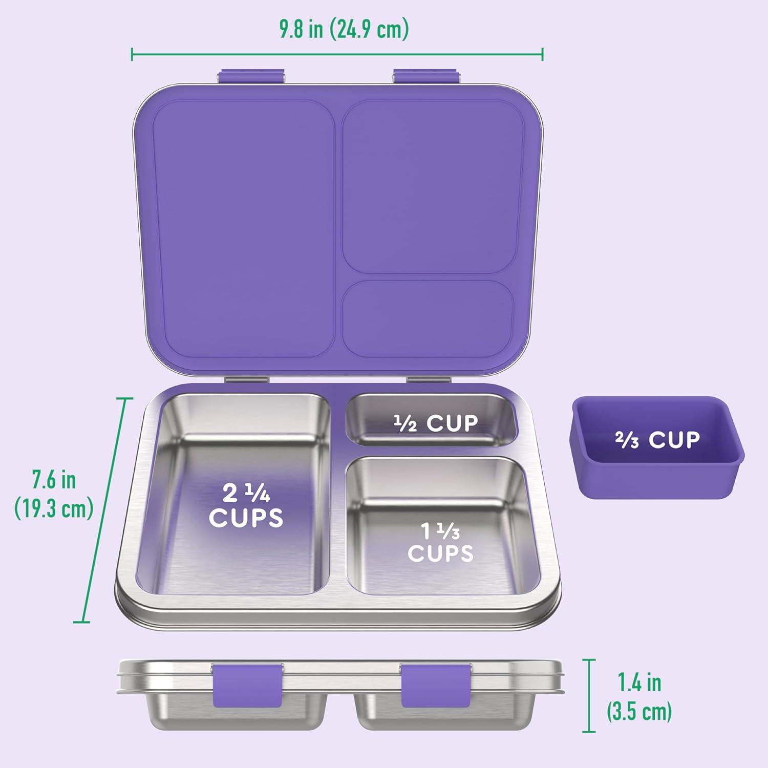 imageBentgo Kids Stainless Steel LeakResistant Lunch Box  3Compartments with Bonus Silicone Container Durable EcoFriendly Dishwasher Safe BPAFree Ideal for School Ages 3 FuchsiaPurple
