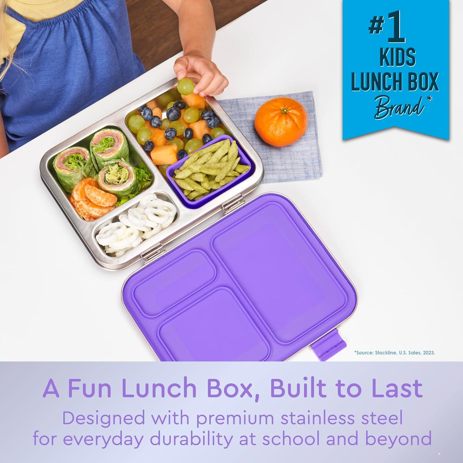 imageBentgo Kids Stainless Steel LeakResistant Lunch Box  3Compartments with Bonus Silicone Container Durable EcoFriendly Dishwasher Safe BPAFree Ideal for School Ages 3 FuchsiaPurple