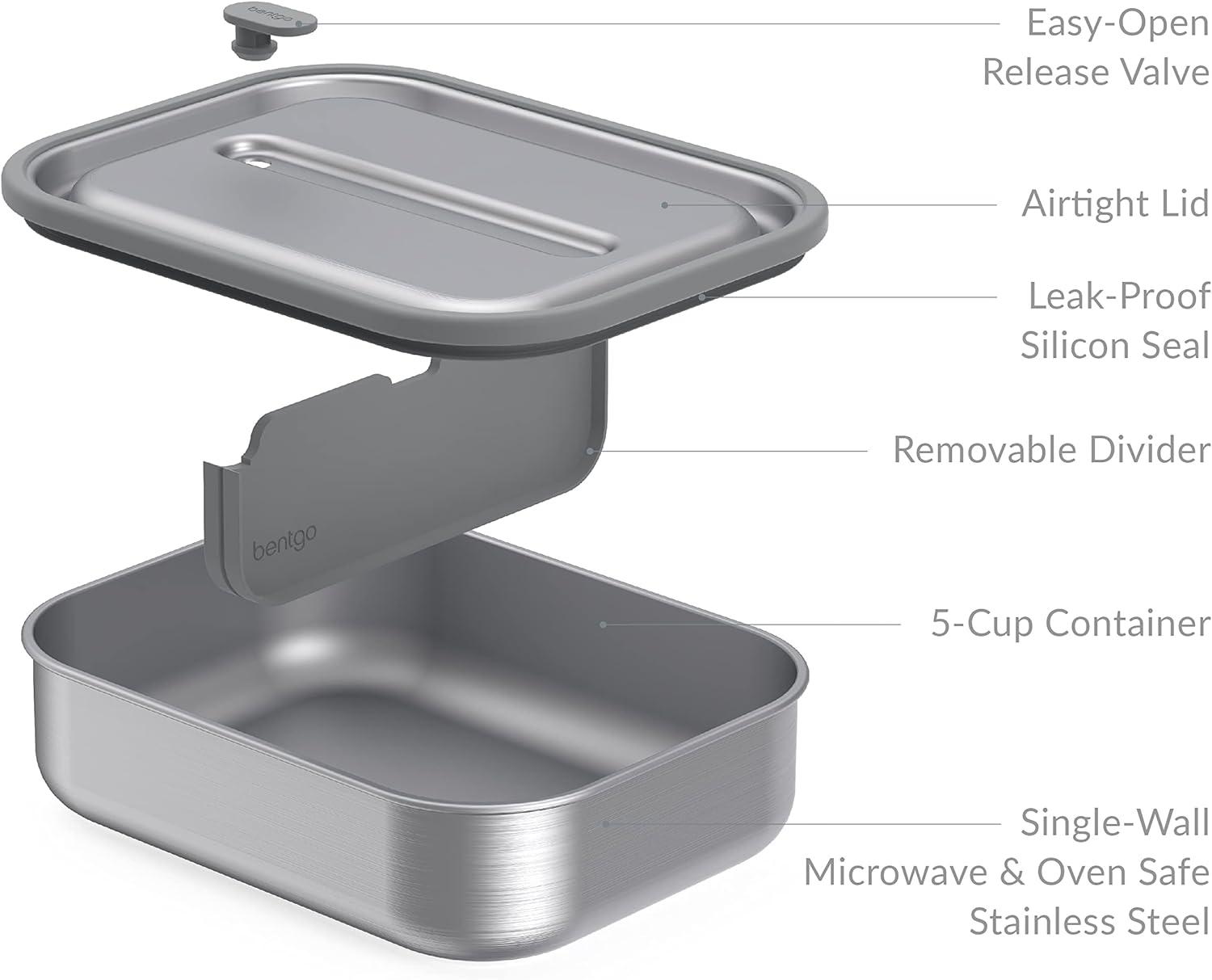 imageBentgo MicroSteel LeakProof Lunch Box  MicrowaveSafe OvenSafe BentoStyle Container with Removable Divider Airtight Lid Sustainable Design Odor ampamp Stain Resistant AquaStainless Steel