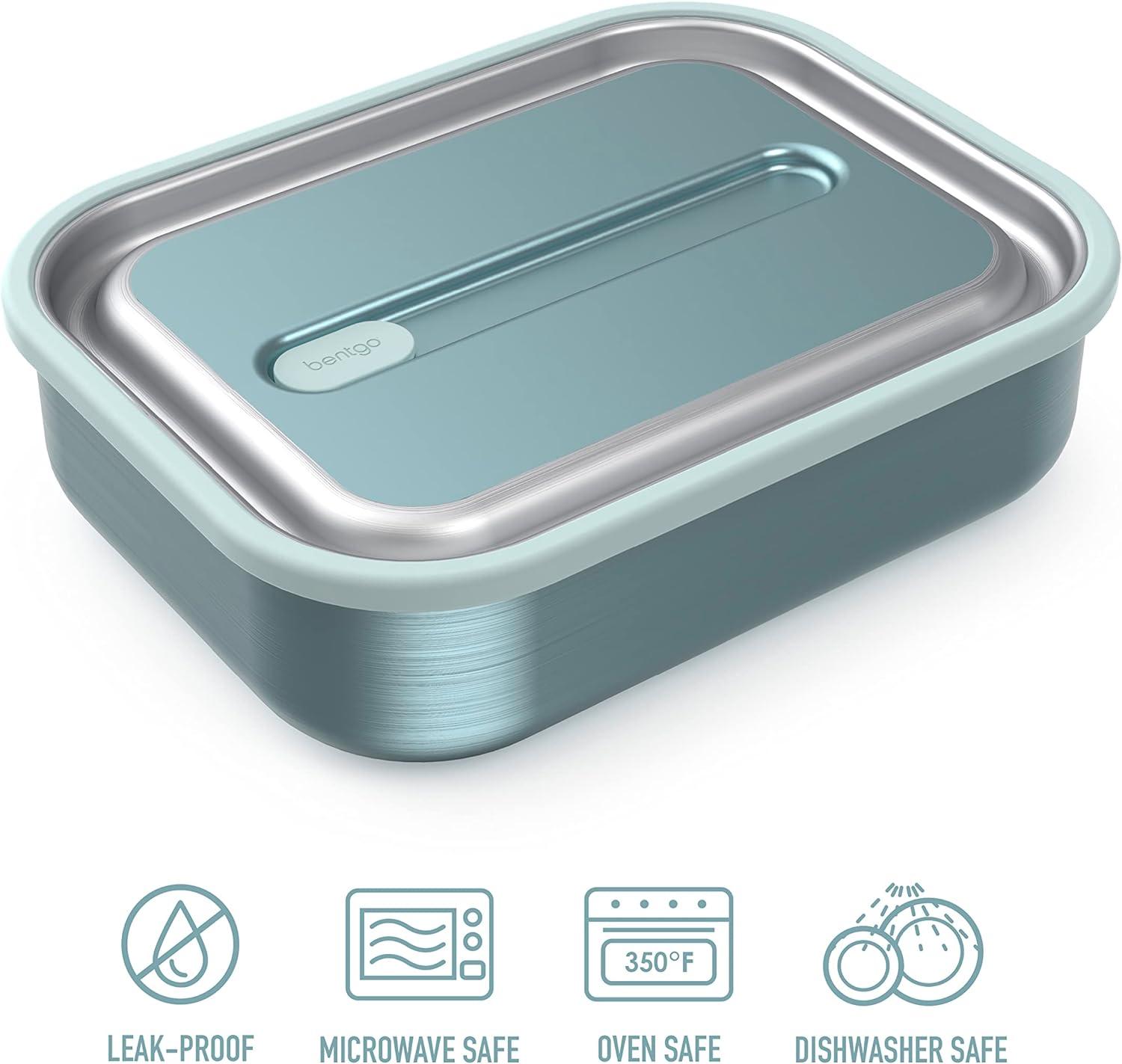 imageBentgo MicroSteel LeakProof Lunch Box  MicrowaveSafe OvenSafe BentoStyle Container with Removable Divider Airtight Lid Sustainable Design Odor ampamp Stain Resistant AquaAqua