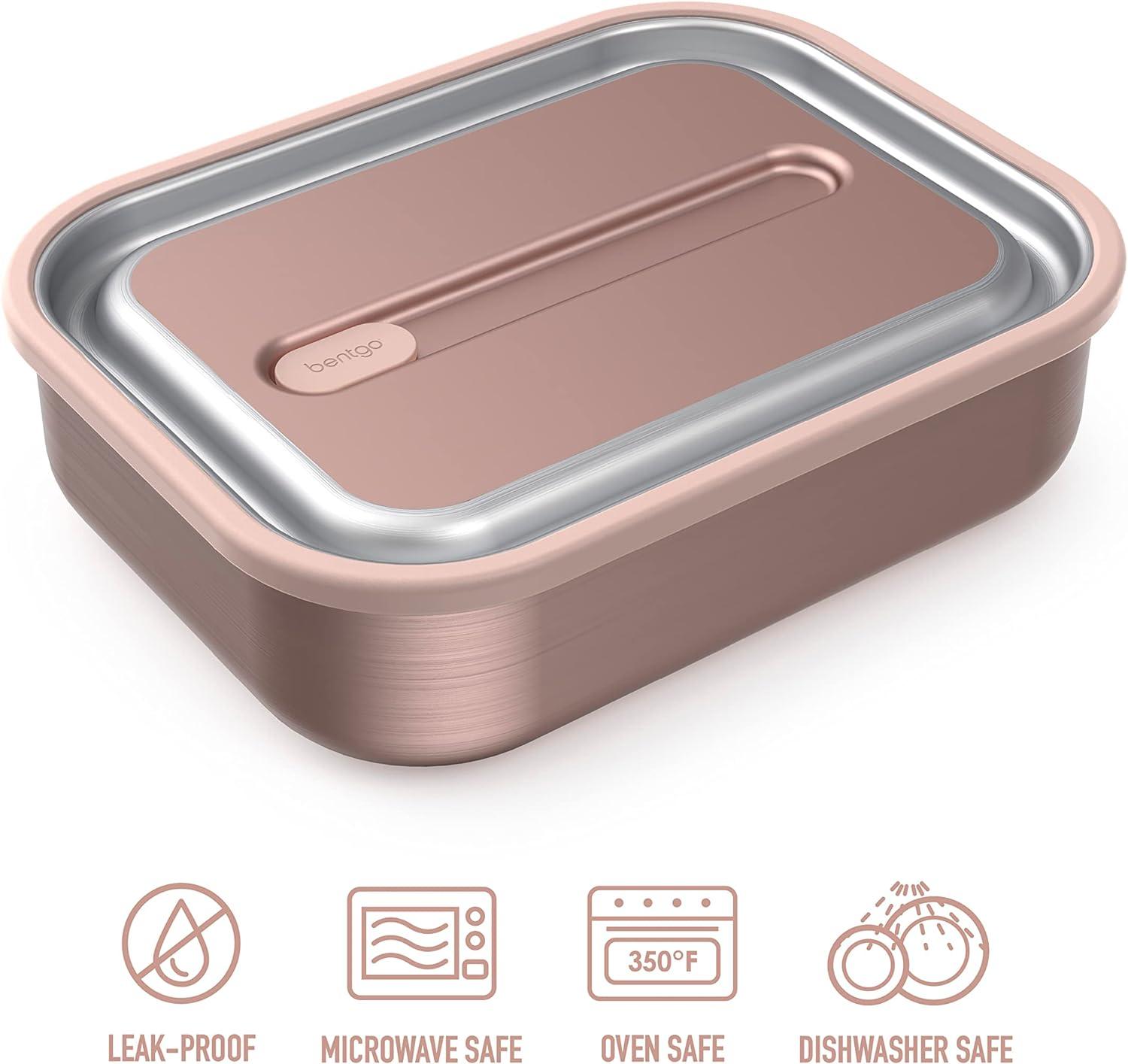 imageBentgo MicroSteel LeakProof Lunch Box  MicrowaveSafe OvenSafe BentoStyle Container with Removable Divider Airtight Lid Sustainable Design Odor ampamp Stain Resistant AquaRose Gold