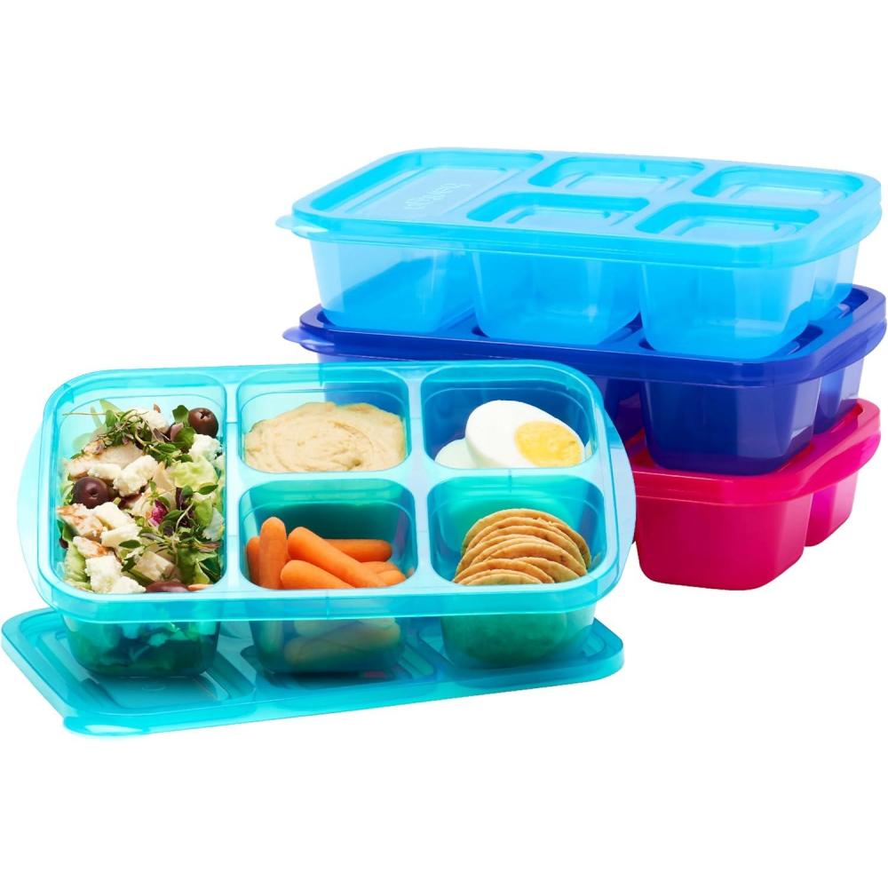imageBentgo Easyboxes  Reusable 5Compartment Food Containers Stackable 8Piece Set 4 Trays ampamp 4 Lids BPAFree Food Storage for Meal Prep School ampamp Work Lunch Boxes wPatented Design Jewel BrightsJewel Brights