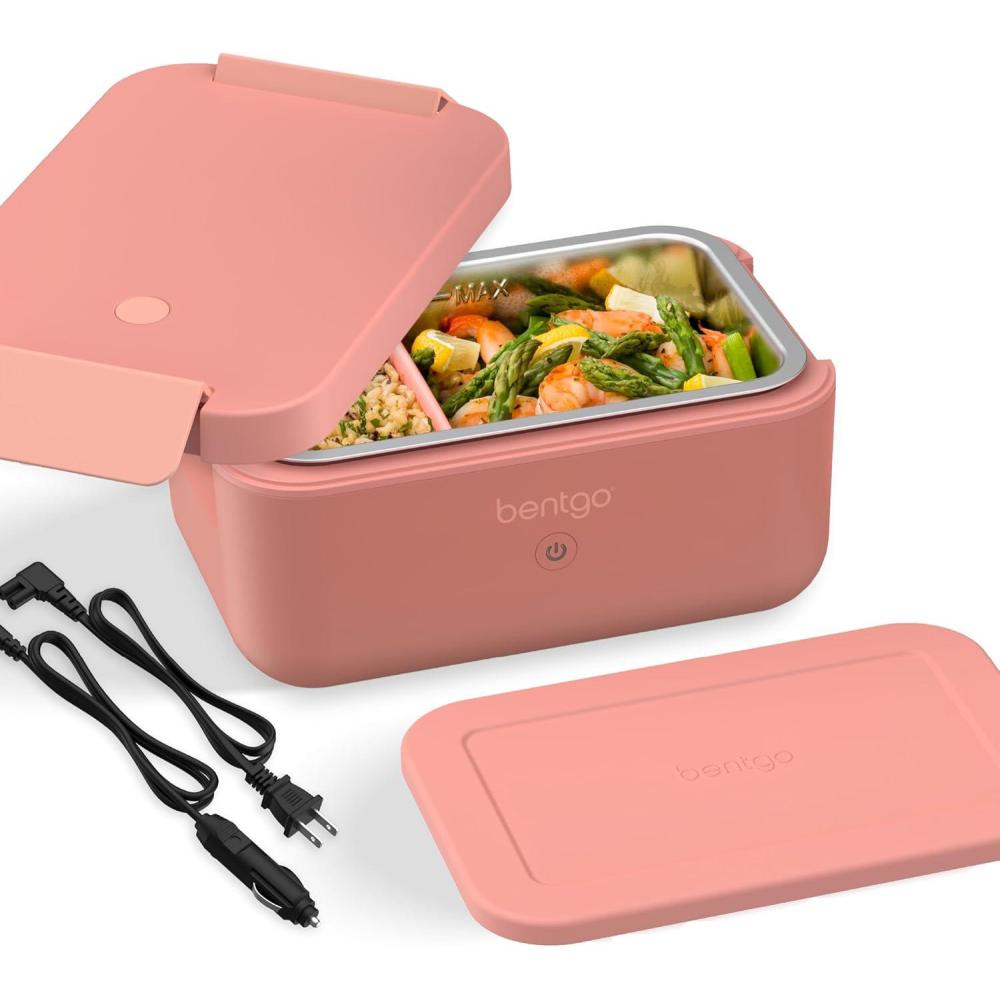 imageBentgo Heat  Electric Lunch Box  Portable Food Warmer for Adults Heated Lunch Box for Work Travel School ampamp On the Go Plug Into Wall or Car Ideal for Ages 14 12V24V ampamp 120V Cords Pink SpicePink Spice