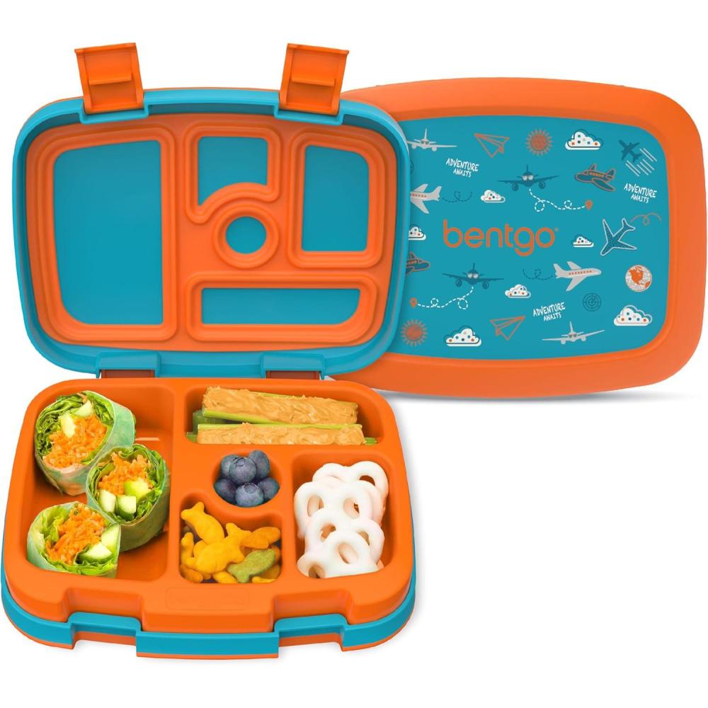 imageBentgo Kids 5Compartment LeakProof BentoStyle Lunch Box Whimsy ampamp Wonder Collection  Ideal for Ages 37 DropProof ampamp Durable Dishwasher Safe ampamp PFAS ampamp BPAFree Materials WavyPlanes