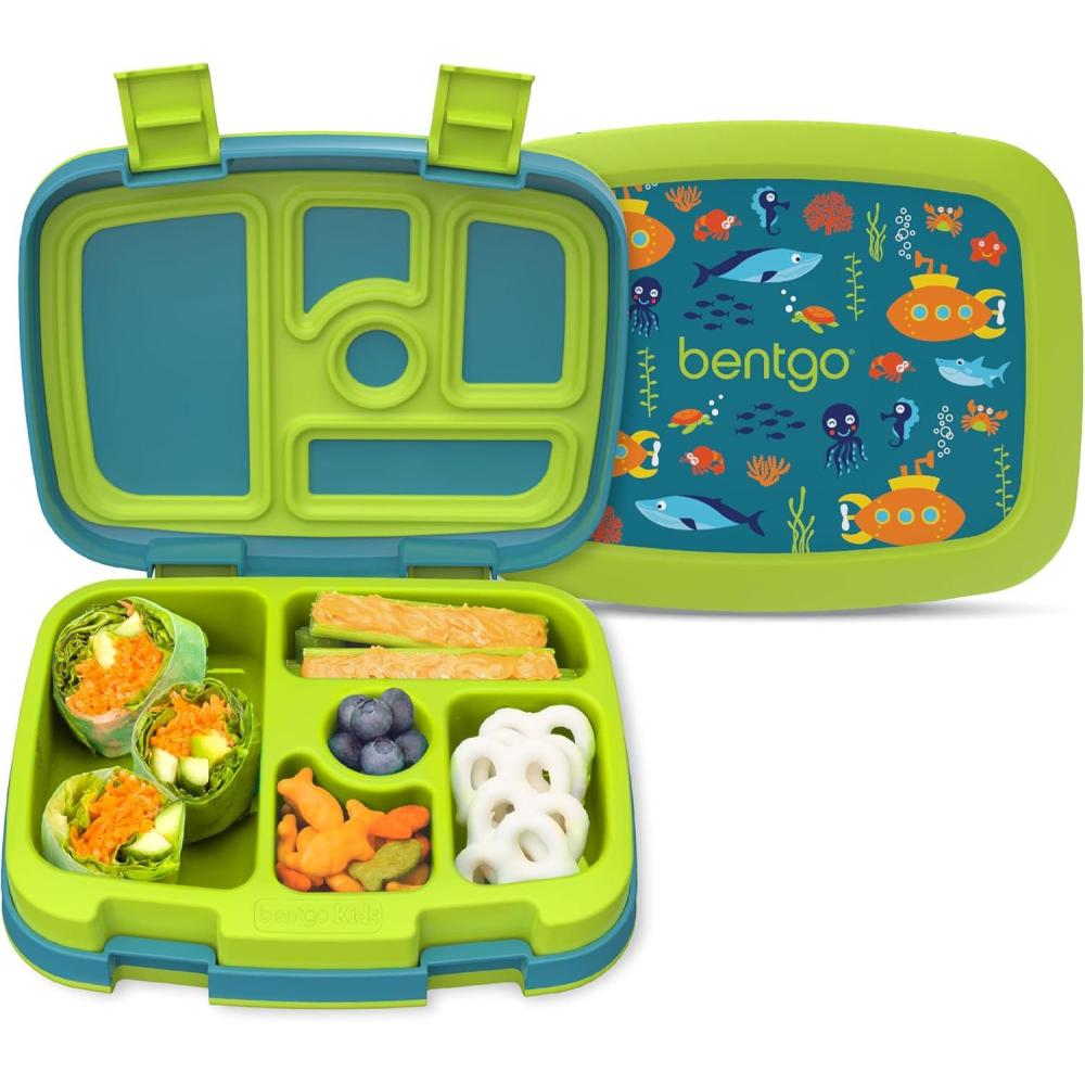 imageBentgo Kids 5Compartment LeakProof BentoStyle Lunch Box Whimsy ampamp Wonder Collection  Ideal for Ages 37 DropProof ampamp Durable Dishwasher Safe ampamp PFAS ampamp BPAFree Materials WavySubmarine
