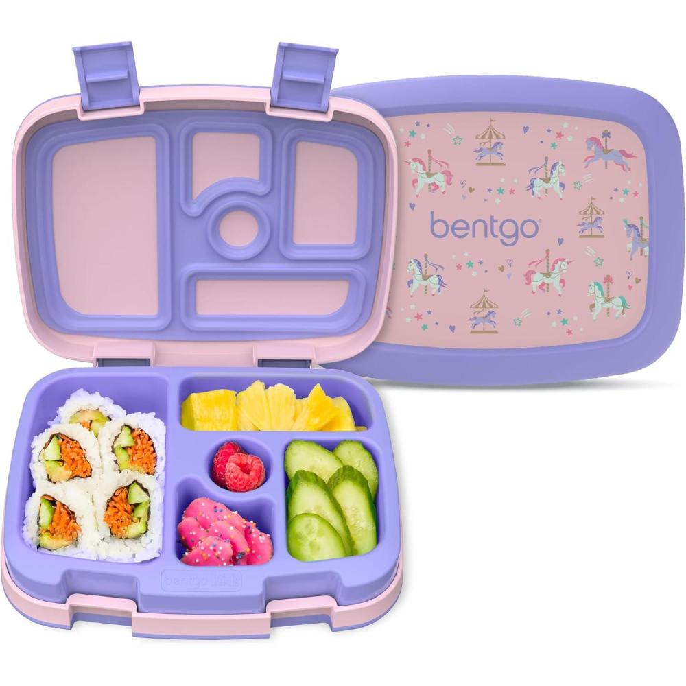 imageBentgo Kids 5Compartment LeakProof BentoStyle Lunch Box Whimsy ampamp Wonder Collection  Ideal for Ages 37 DropProof ampamp Durable Dishwasher Safe ampamp PFAS ampamp BPAFree Materials WavyCarousel Unicorns