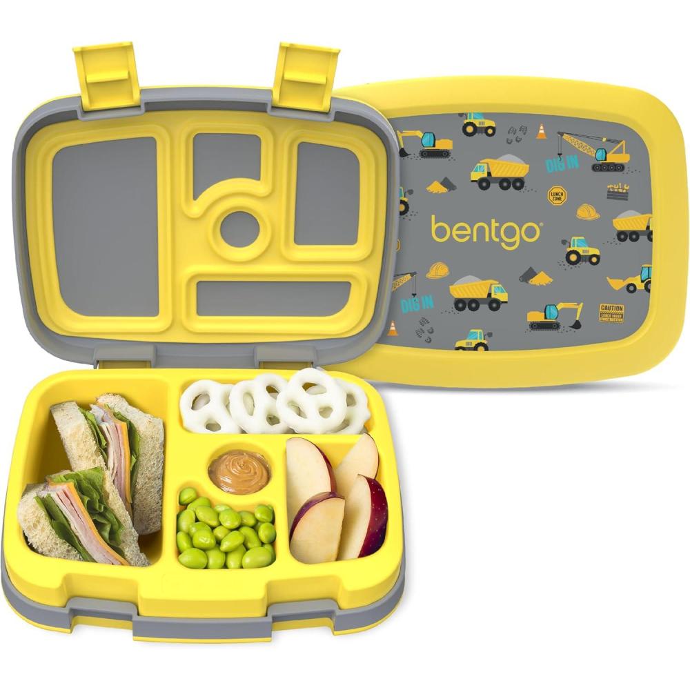 imageBentgo Kids 5Compartment LeakProof BentoStyle Lunch Box Whimsy ampamp Wonder Collection  Ideal for Ages 37 DropProof ampamp Durable Dishwasher Safe ampamp PFAS ampamp BPAFree Materials WavyConstruction Trucks