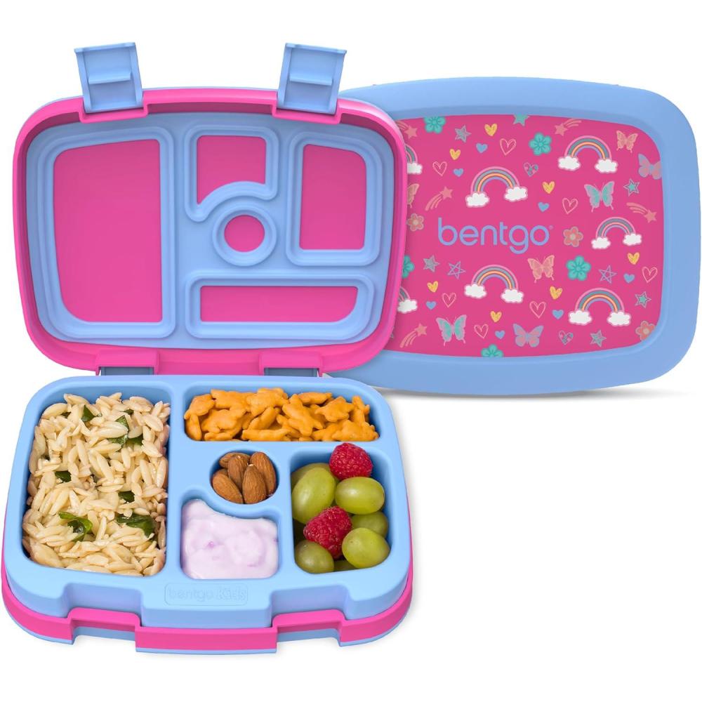 imageBentgo Kids 5Compartment LeakProof BentoStyle Lunch Box Whimsy ampamp Wonder Collection  Ideal for Ages 37 DropProof ampamp Durable Dishwasher Safe ampamp PFAS ampamp BPAFree Materials WavyRainbows and Butterflies