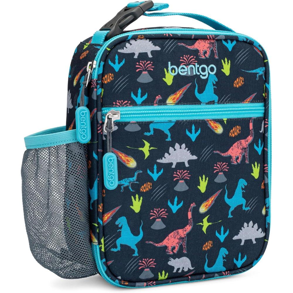 imageBentgo Kids Insulated Lunch Tote  WaterResistant Reusable Lightweight ampamp Durable Lunch Bag with Water Bottle Holder ampamp Mesh Pocket Fits Lunch Box ampamp Water Bottle  Ideal for Ages 3 RainbowDinosaur
