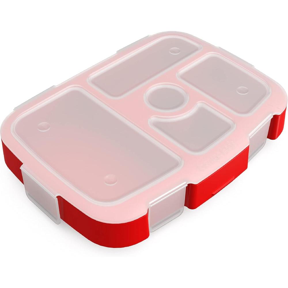 imageBentgo Kids Prints Tray with Transparent Cover  Reusable BPAFree 5Compartment Meal Prep Container with BuiltIn Portion Control for Healthy Meals At Home ampamp On the Go SafariTrucks