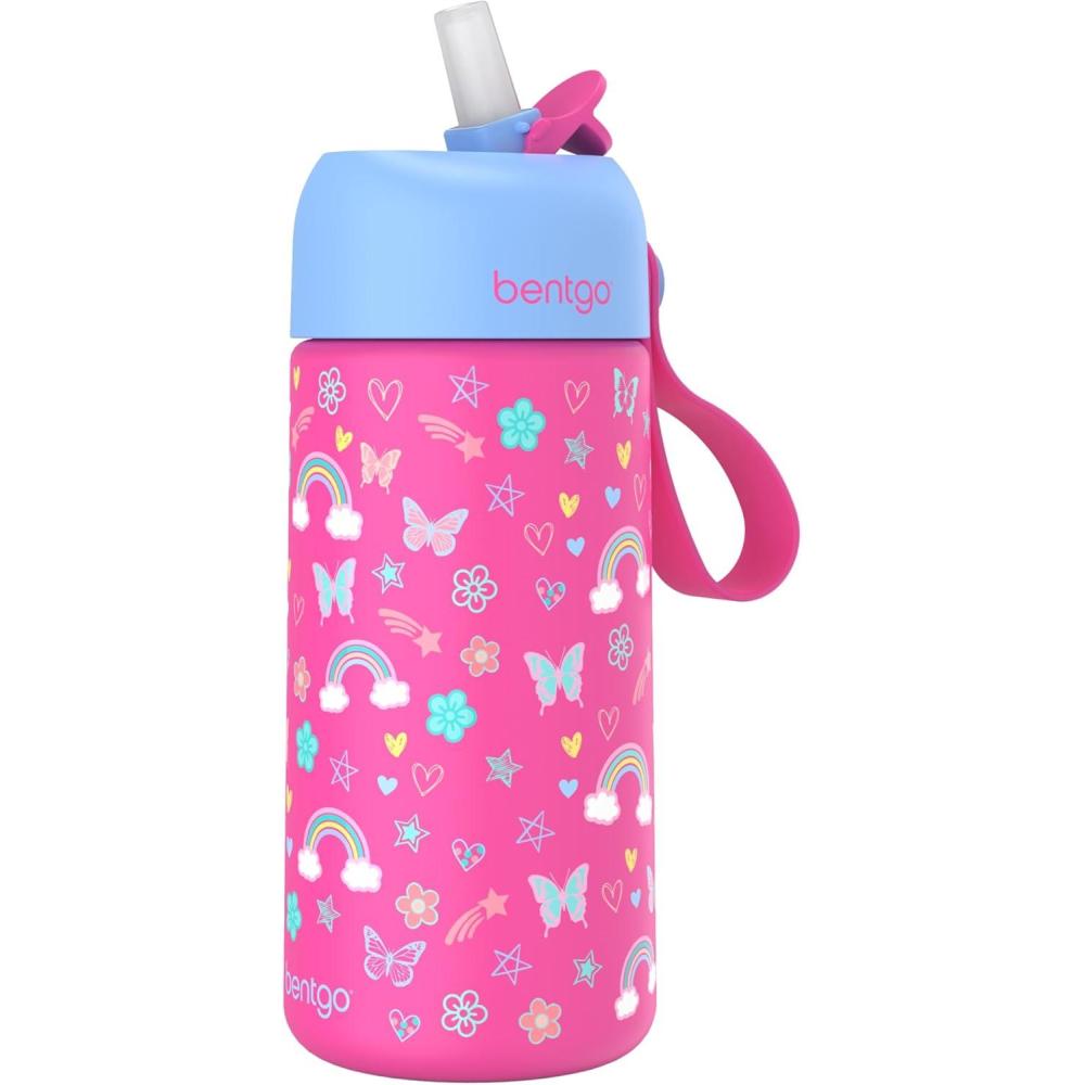 imageBentgo Kids Stainless Steel Insulated Water Bottle  LeakProof Keeps Cool for 12 Hours Durable BPAFree Dishwasher Safe 14 oz Cup for Ages 3 for SchoolSportsDaycare Rainbows ampamp ButterfliesRainbows  Butterflies
