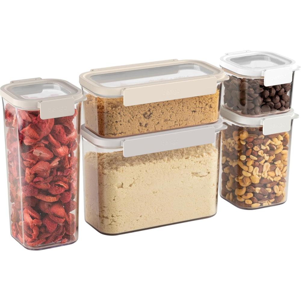 imageBentgo Pantry  10Piece Airtight Food Storage Containers Clear Stackable Kitchen ampamp Pantry Organization Locking Lids for Freshness BPAFree Plastic  Ideal for Sugar Flour ampamp More White StoneWhite Stone