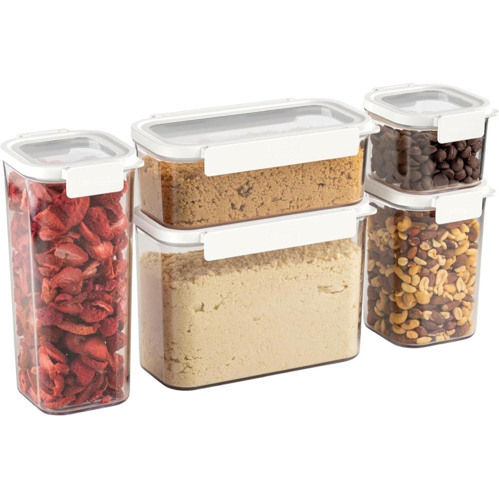 imageBentgo Pantry  10Piece Airtight Food Storage Containers Clear Stackable Kitchen ampamp Pantry Organization Locking Lids for Freshness BPAFree Plastic  Ideal for Sugar Flour ampamp More White StoneSnow