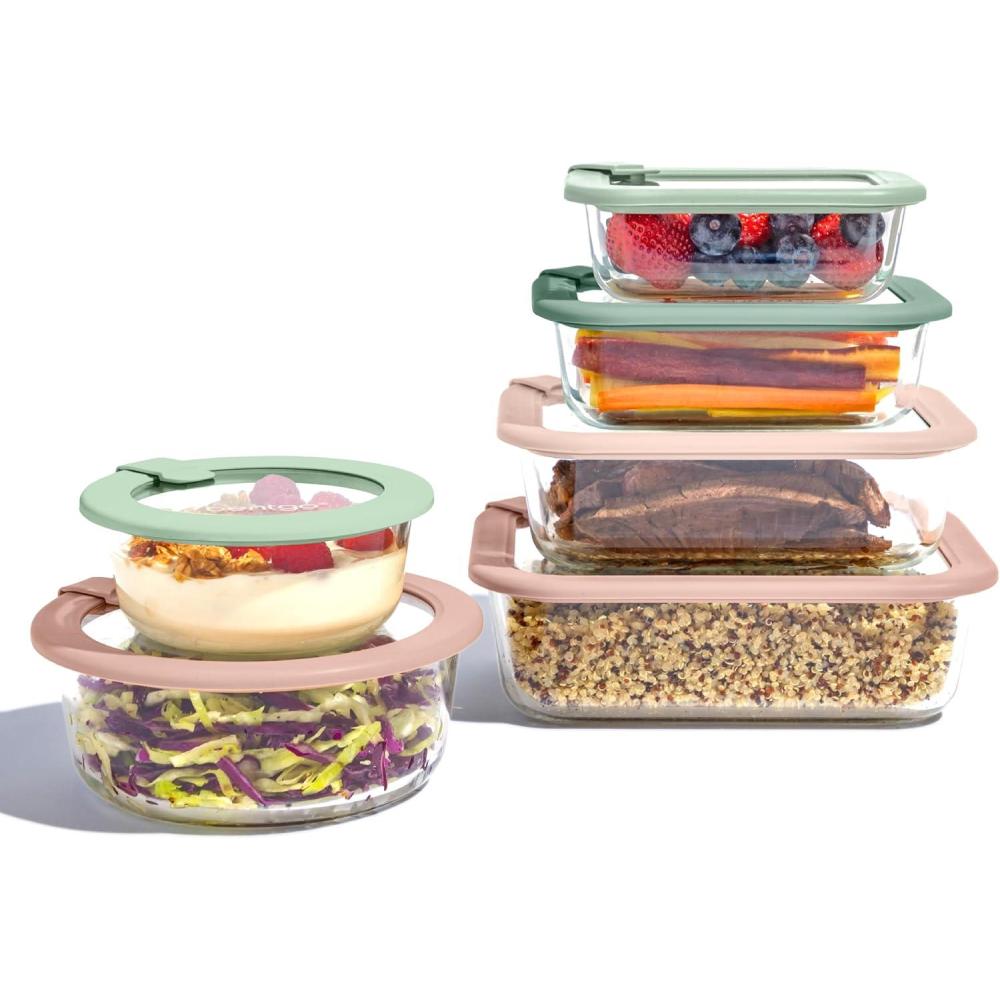 imageBentgo Signature LeakProof Glass Food Storage  12Piece Set 1Compartment PlasticFree Containers with Airtight Glass Lids BPAFree Microwave Freezer Oven ampamp Dishwasher Safe White StoneDesert Sage