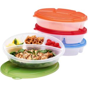 imageBentgo Easyboxes 4Compartment Oval Containers  Patented Design 8Piece Set 4 Trays ampamp 4 Fitted Lids Seal in Freshness Reusable Food Storage ampamp Meal Prep BPAFree Containers ClassicClassic