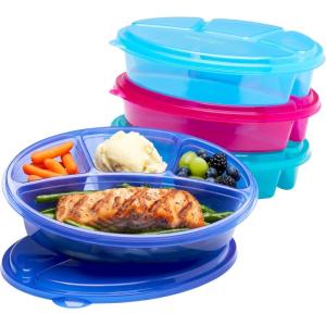 imageBentgo Easyboxes 4Compartment Oval Containers  Patented Design 8Piece Set 4 Trays ampamp 4 Fitted Lids Seal in Freshness Reusable Food Storage ampamp Meal Prep BPAFree Containers ClassicJewel Brights