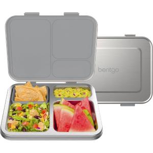 imageBentgo Kids Stainless Steel LeakResistant Lunch Box  3Compartments with Bonus Silicone Container Durable EcoFriendly Dishwasher Safe BPAFree Ideal for School Ages 3 FuchsiaSilver