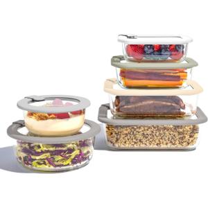 imageBentgo Signature LeakProof Glass Food Storage  12Piece Set 1Compartment PlasticFree Containers with Airtight Glass Lids BPAFree Microwave Freezer Oven ampamp Dishwasher Safe White StoneWhite Stone
