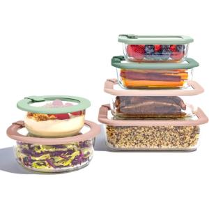 imageBentgo Signature LeakProof Glass Food Storage  12Piece Set 1Compartment PlasticFree Containers with Airtight Glass Lids BPAFree Microwave Freezer Oven ampamp Dishwasher Safe White StoneDesert Sage