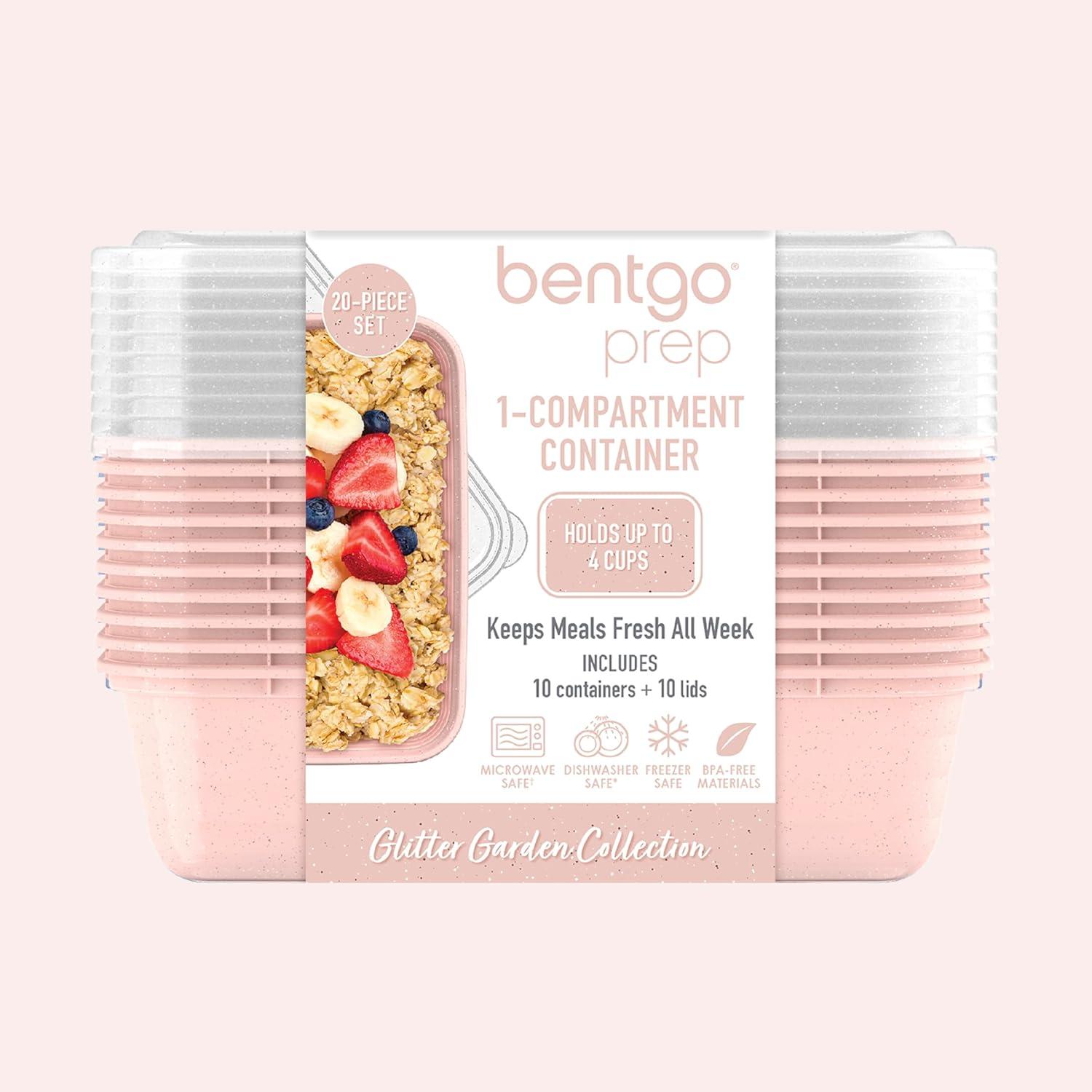 imageBentgo 20Piece Lightweight Durable Reusable BPAFree 1Compartment Containers  Microwave Freezer Dishwasher Safe  WhitePeony Glitter