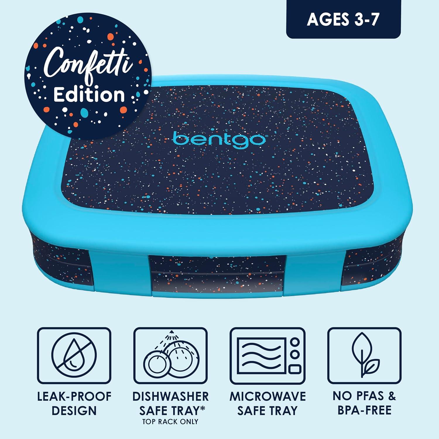 imageBentgo Kids 5Compartment Lunch Box  Glitter Design for School Ideal for Ages 37 LeakProof DropProof Dishwasher Safe ampamp Made with PFAS ampamp BPAFree Materials Glitter Edition  Petal PinkConfetti Edition  Abyss Blue