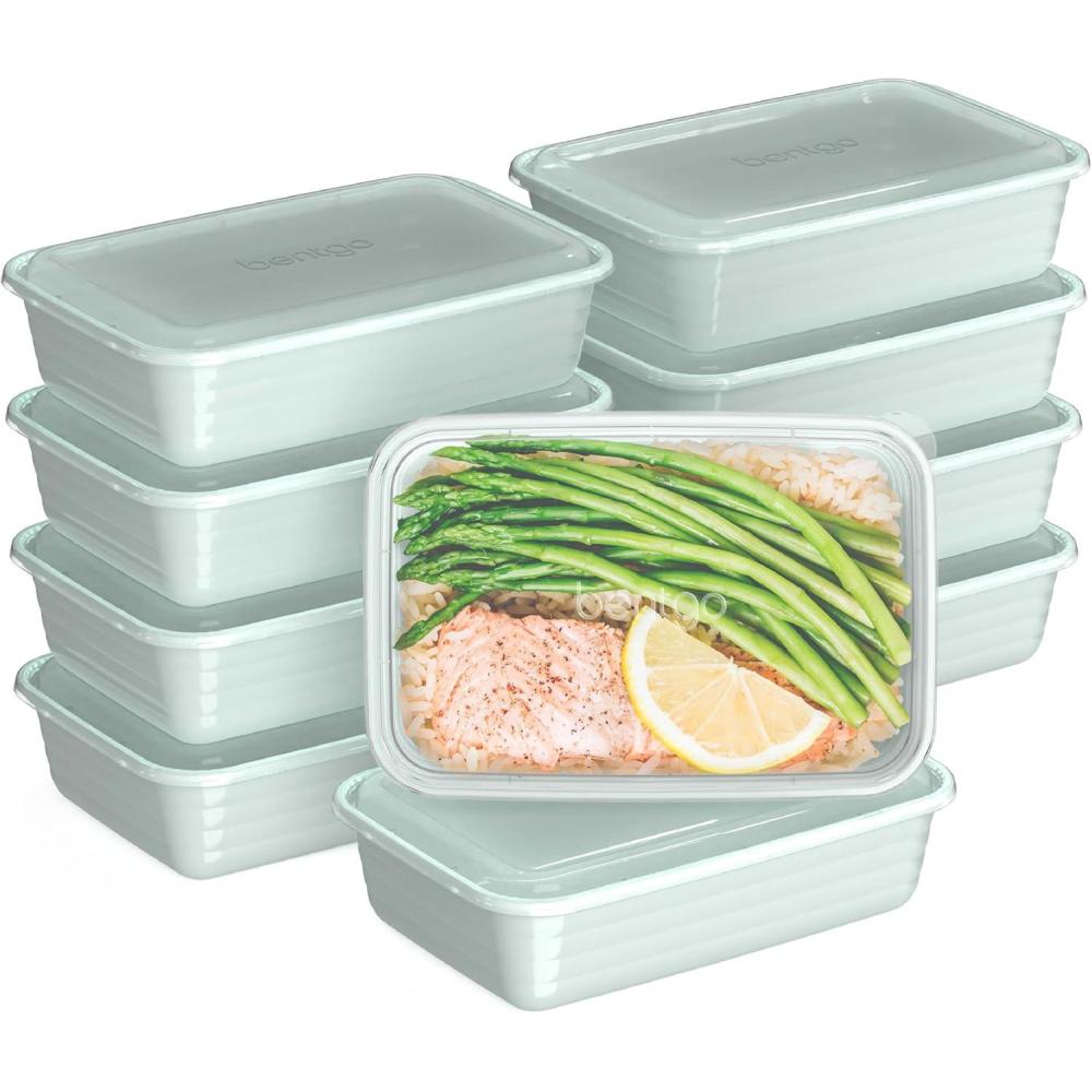 imageBentgo 20Piece Lightweight Durable Reusable BPAFree 1Compartment Containers  Microwave Freezer Dishwasher Safe  WhiteMint