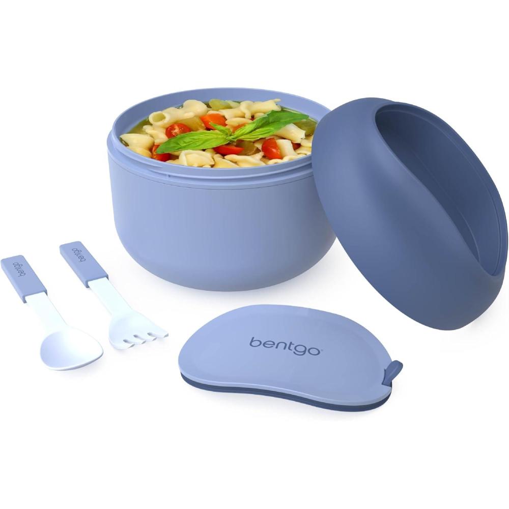 imageBentgo Bowl  Insulated LeakResistant Bowl with Snack Compartment Collapsible Utensils and Improved EasyGrip Design for OntheGo  Holds Soup Rice Cereal ampamp More  BPAFree 212 oz BlushSlate