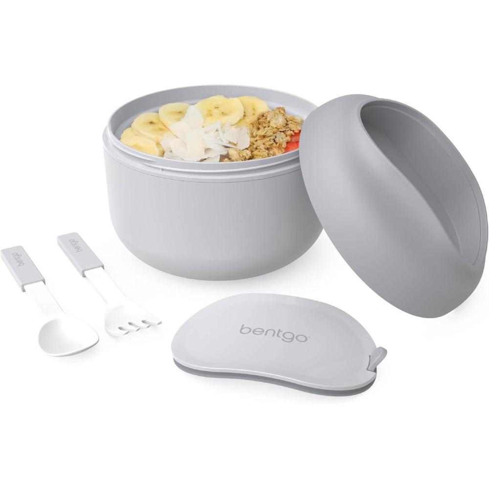 imageBentgo Bowl  Insulated LeakResistant Bowl with Snack Compartment Collapsible Utensils and Improved EasyGrip Design for OntheGo  Holds Soup Rice Cereal ampamp More  BPAFree 212 oz BlushGray