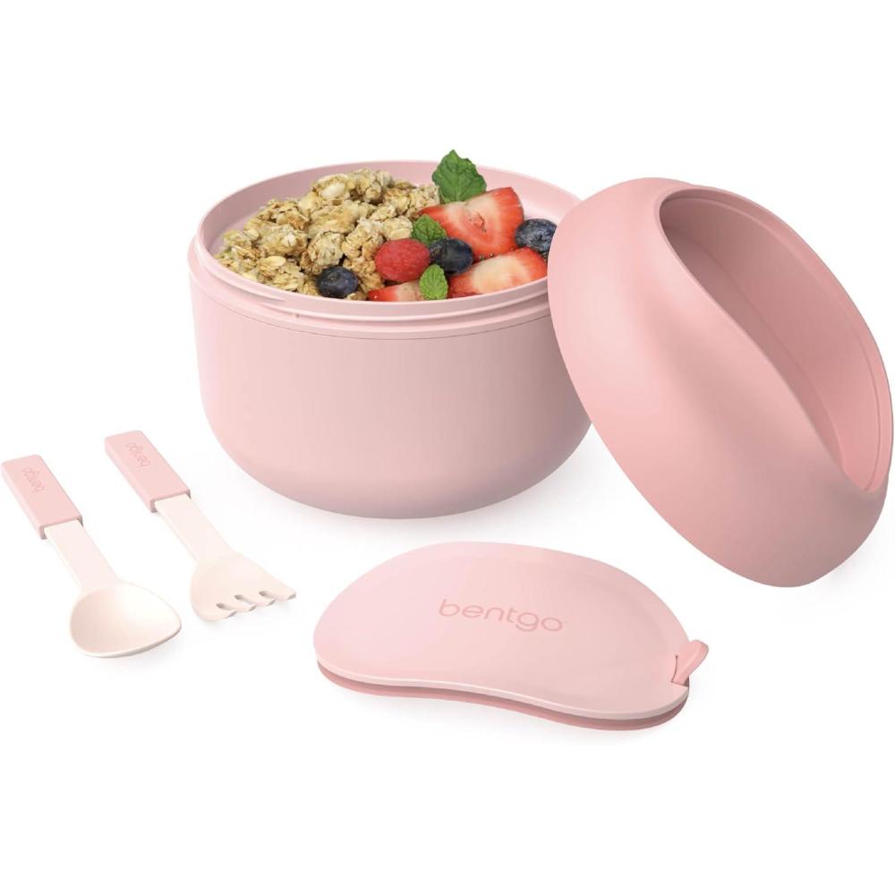 imageBentgo Bowl  Insulated LeakResistant Bowl with Snack Compartment Collapsible Utensils and Improved EasyGrip Design for OntheGo  Holds Soup Rice Cereal ampamp More  BPAFree 212 oz BlushBlush