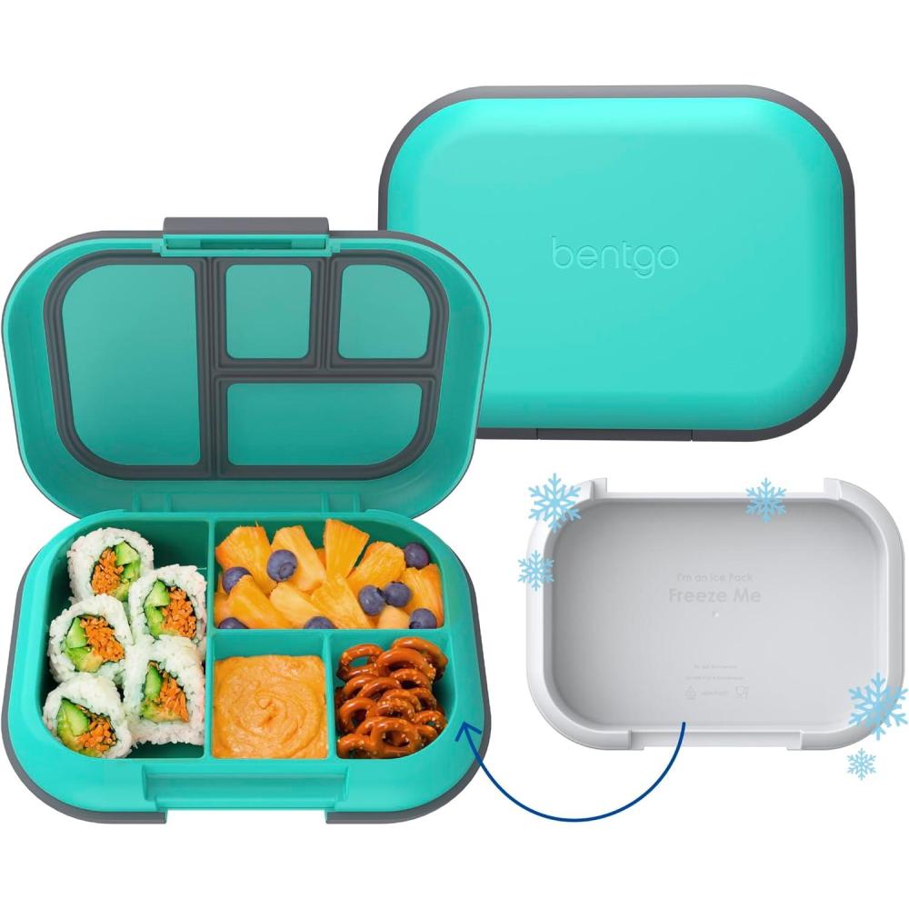 imageBentgo Chill Kids LeakProof Lunch Box  4Compartment Bento Box with BuiltIn Ice Pack 33 Cup Capacity PFAS ampamp BPAFree Microwave ampamp Dishwasher Safe Ideal Size for Ages 3 to 7 PurpleElectric Aqua