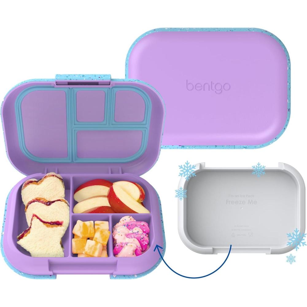 imageBentgo Chill Kids LeakProof Lunch Box  4Compartment Bento Box with BuiltIn Ice Pack 33 Cup Capacity PFAS ampamp BPAFree Microwave ampamp Dishwasher Safe Ideal Size for Ages 3 to 7 PurpleConfetti Edition  Vivid Orchid
