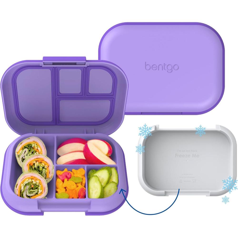 imageBentgo Chill Kids LeakProof Lunch Box  4Compartment Bento Box with BuiltIn Ice Pack 33 Cup Capacity PFAS ampamp BPAFree Microwave ampamp Dishwasher Safe Ideal Size for Ages 3 to 7 PurplePurple