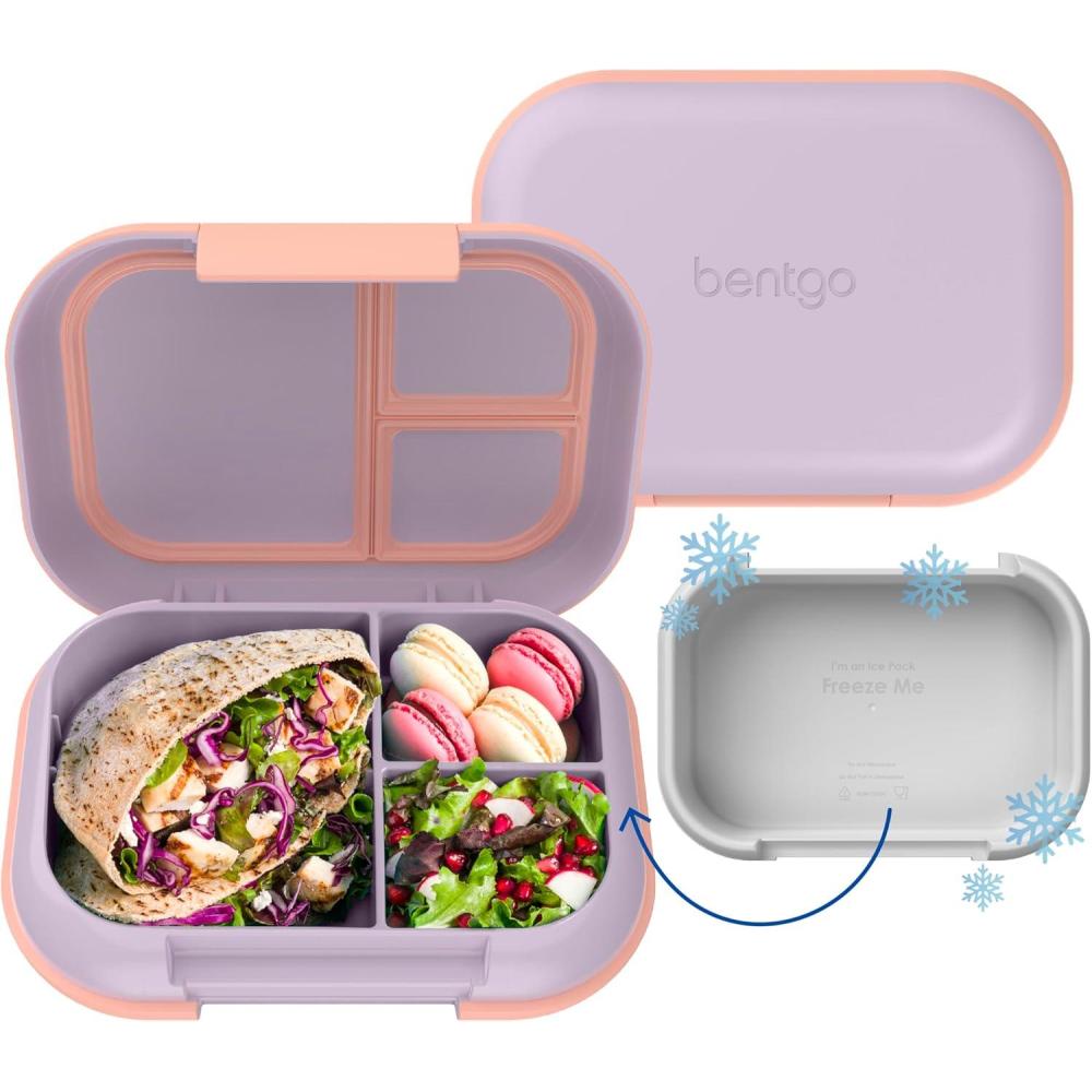 imageBentgo Chill Max LeakProof XL Lunch Box  Included Ice Pack Keeps Food Cold 5Cup Capacity for Ages 8 3 or 4 Compartment Bento Box BPAFree Dishwasher Safe Pink Cloud ampamp BlushLavender  Peach Blossom