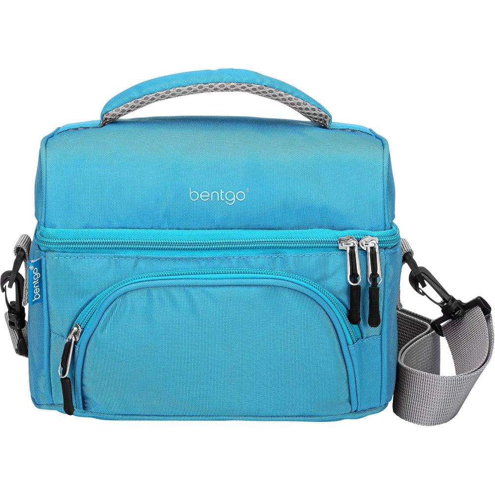 imageBentgo Deluxe Lunch Bag  Durable and Insulated Lunch Tote with Zippered Outer Pocket Internal Mesh Pocket Padded ampamp Adjustable Straps ampamp 2Way Zippers  Fits Most Lunch Boxes Carbon BlackBlue
