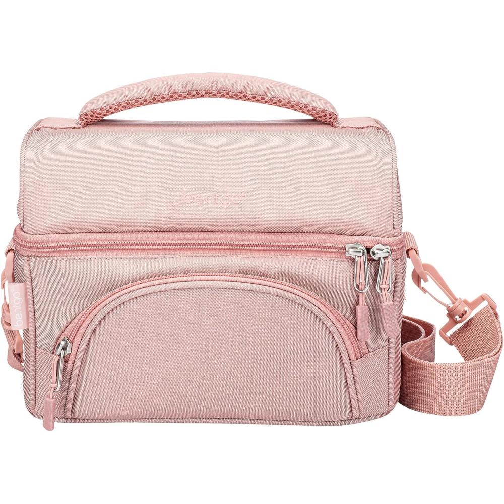 imageBentgo Deluxe Lunch Bag  Durable and Insulated Lunch Tote with Zippered Outer Pocket Internal Mesh Pocket Padded ampamp Adjustable Straps ampamp 2Way Zippers  Fits Most Lunch Boxes Carbon BlackBlush