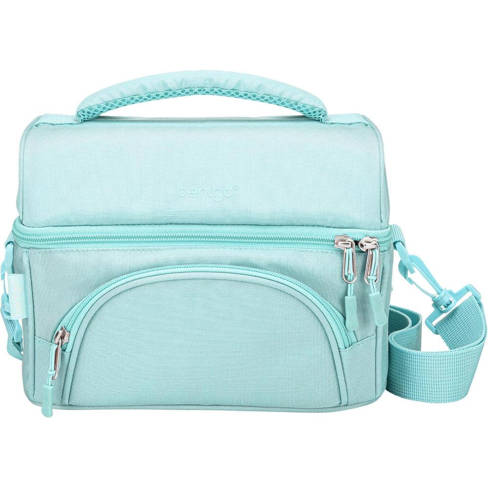 imageBentgo Deluxe Lunch Bag  Durable and Insulated Lunch Tote with Zippered Outer Pocket Internal Mesh Pocket Padded ampamp Adjustable Straps ampamp 2Way Zippers  Fits Most Lunch Boxes Carbon BlackCoastal Aqua