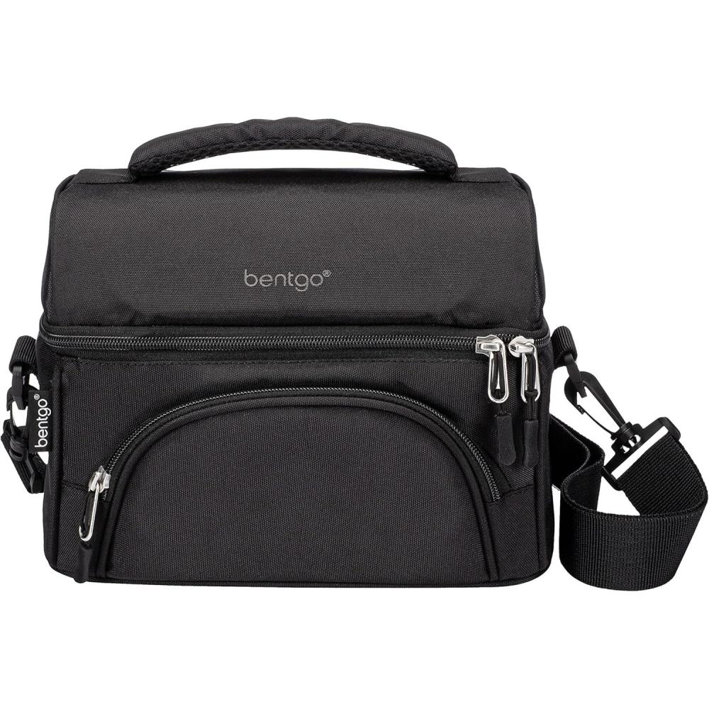 imageBentgo Deluxe Lunch Bag  Durable and Insulated Lunch Tote with Zippered Outer Pocket Internal Mesh Pocket Padded ampamp Adjustable Straps ampamp 2Way Zippers  Fits Most Lunch Boxes Carbon BlackCarbon Black