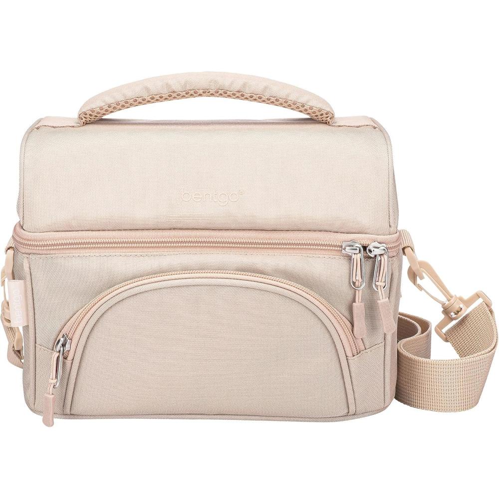 imageBentgo Deluxe Lunch Bag  Durable and Insulated Lunch Tote with Zippered Outer Pocket Internal Mesh Pocket Padded ampamp Adjustable Straps ampamp 2Way Zippers  Fits Most Lunch Boxes Carbon BlackSand