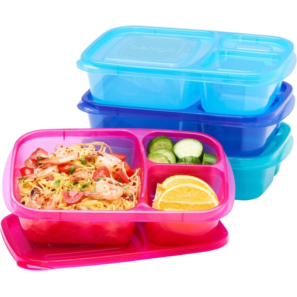 imageBentgo Easyboxes  Original Stackable Lunch Boxes  Reusable 3Compartment Food Containers for Kids and Adults  Bento Lunch Box for Meal Prep School ampamp Work  BPA Free Set of 4 ClassicJewel Brights