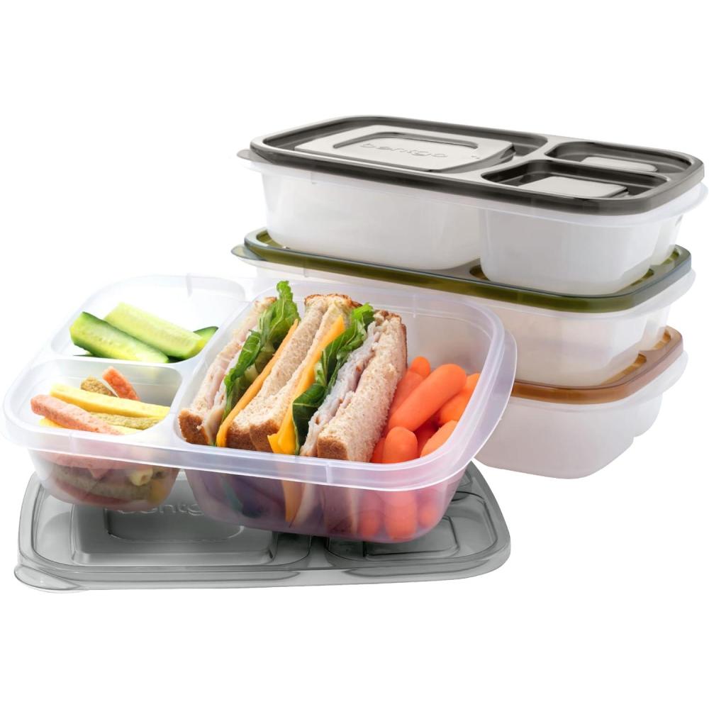 imageBentgo Easyboxes  Original Stackable Lunch Boxes  Reusable 3Compartment Food Containers for Kids and Adults  Bento Lunch Box for Meal Prep School ampamp Work  BPA Free Set of 4 ClassicEarth Tones