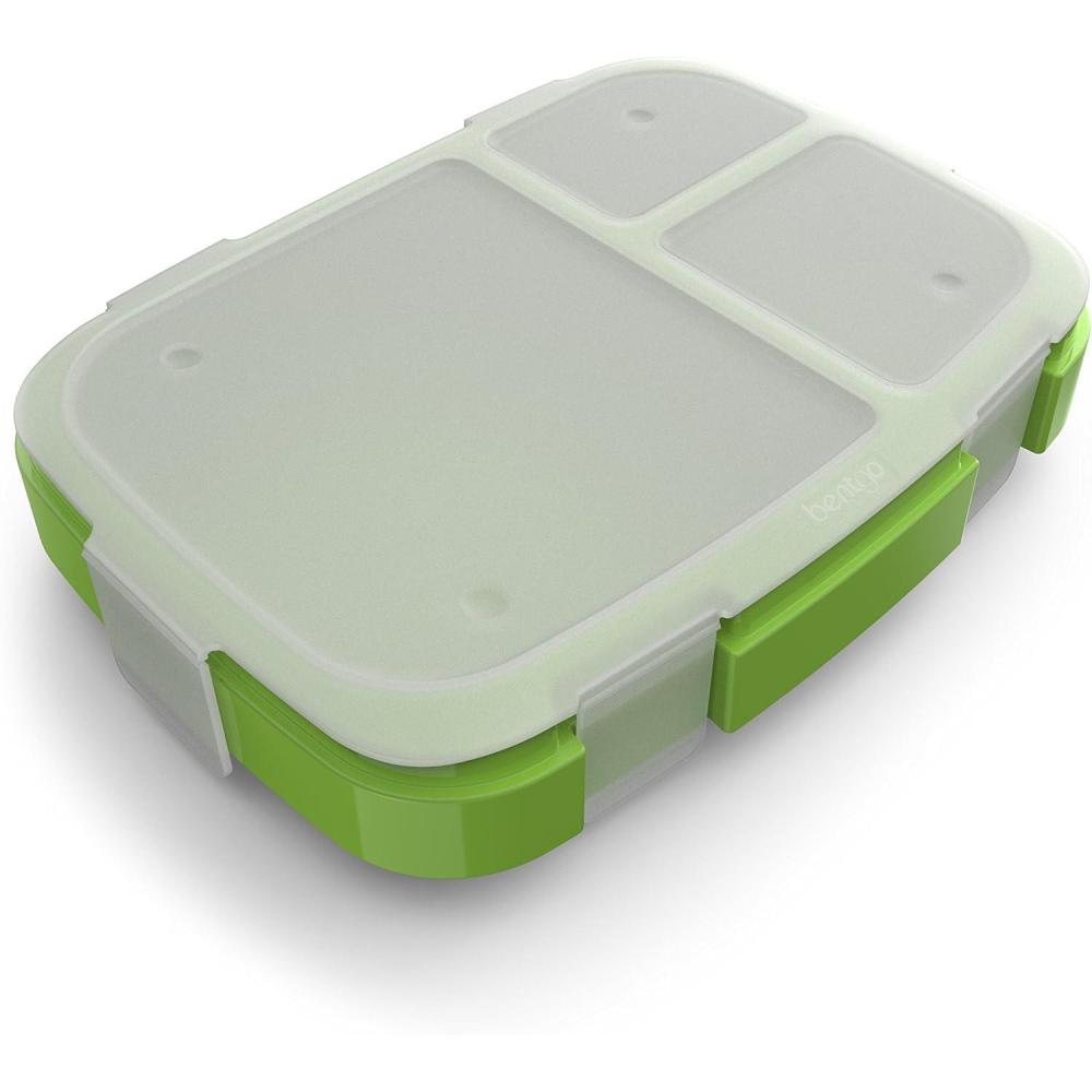 imageBentgo Fresh Tray Green with Transparent Cover  Reusable BPAFree 4Compartment Meal Prep Container with BuiltIn Portion Control for Healthy AtHome Meals and OntheGo LunchesGreen