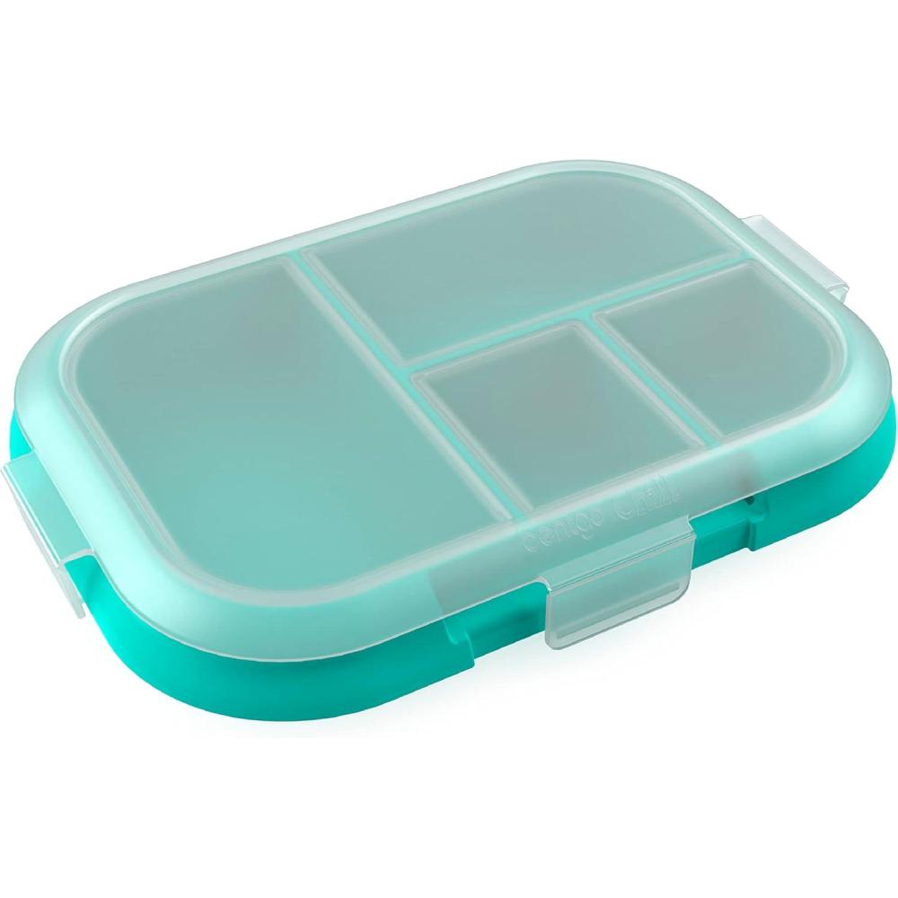 imageBentgo Kids Chill Tray with Transparent Cover  Reusable BPAFree 4Compartment Meal Prep Container with BuiltIn Portion Control for Healthy OntheGo Lunches Confetti Edition Vivid OrchidElectric Aqua