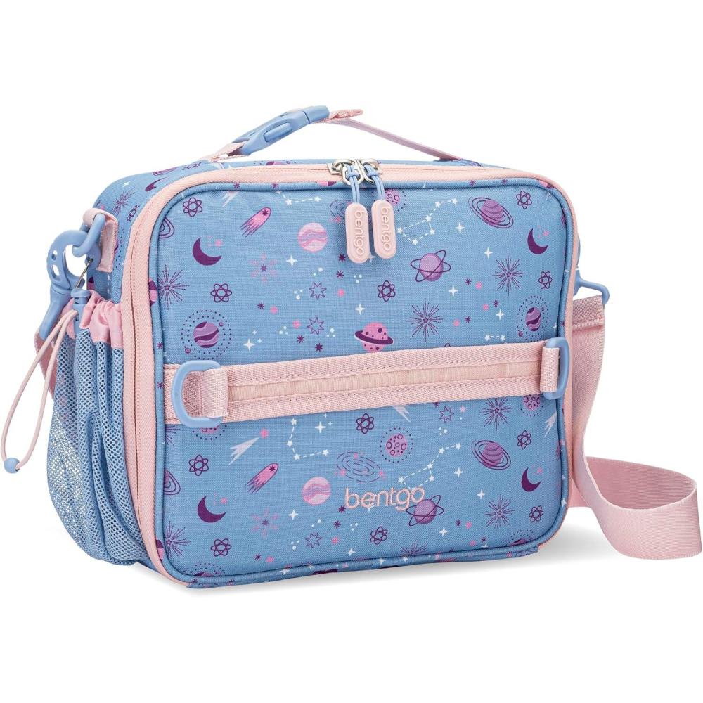 imageBentgo Kids Lunch Bag Whimsy ampamp Wonder Collection  Durable DoubleInsulated Lunch Bag for Kids 3 Holds Lunch BoxWater BottleSnacks WaterResistant Fabric ampamp Zip Pockets Starry SprinkleLavender Galaxy