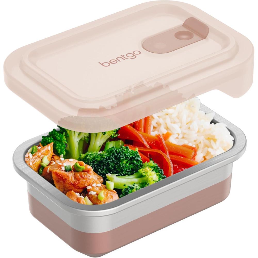 imageBentgo MicroSteel Heat ampamp Eat Container  MicrowaveSafe LeakProof EasytoClean Lightweight Stainless Steel Reusable Food Storage with Airtight Silicone Lid Snack Size 2Cup Capacity RoseSnack Size 2 Cups Rose