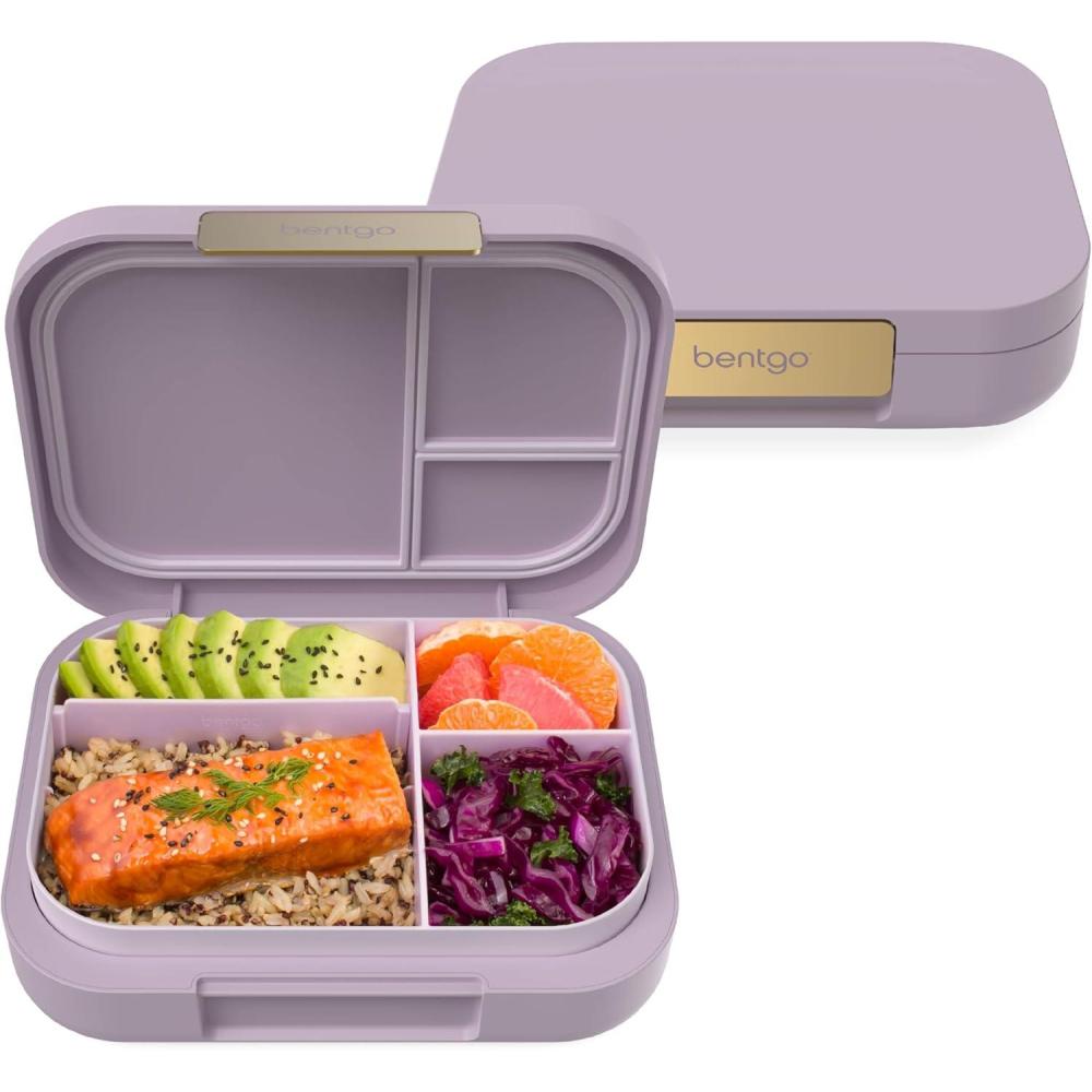 imageBentgo Modern  Adult ampamp Teen Bento Lunch Box 34 Compartments LeakResistant 55 Cup Capacity44 fl oz Improved Locking Clips Reusable BPAFree DishwasherMicrowave Safe Tray Dark GrayOrchid