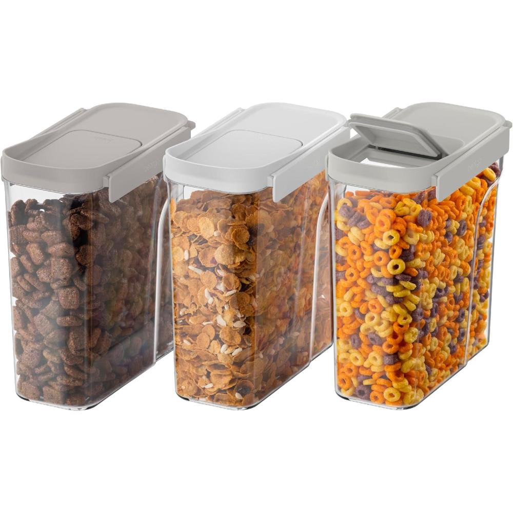 imageBentgo Pantry  6Piece Airtight Cereal Containers Easy Push ampamp Pour Lid Stackable ampamp Clear BPAFree Storage Locking Lids for Freshness  Ideal for Kitchen ampamp Pantry Organization White StoneWhite Stone